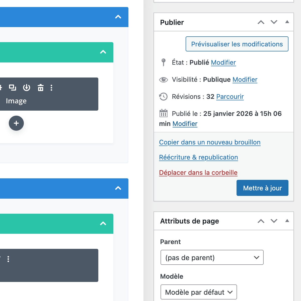 Publier ou mettre à jour une page WordPress